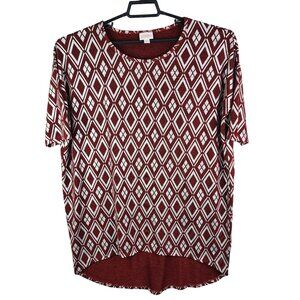 Womens LuLaRoe Red & Silver Diamond Pattern Top Hi Lo Short Sleeve Size M